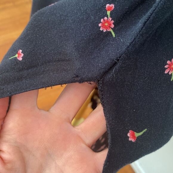 Vintage Navy Blue Floral 90's Tie Back Midi Dress Size Small/ Medium - Picture 6 of 14